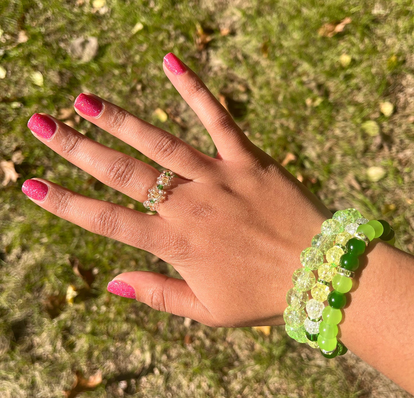 Grassy Glow Bracelet and Ring Set