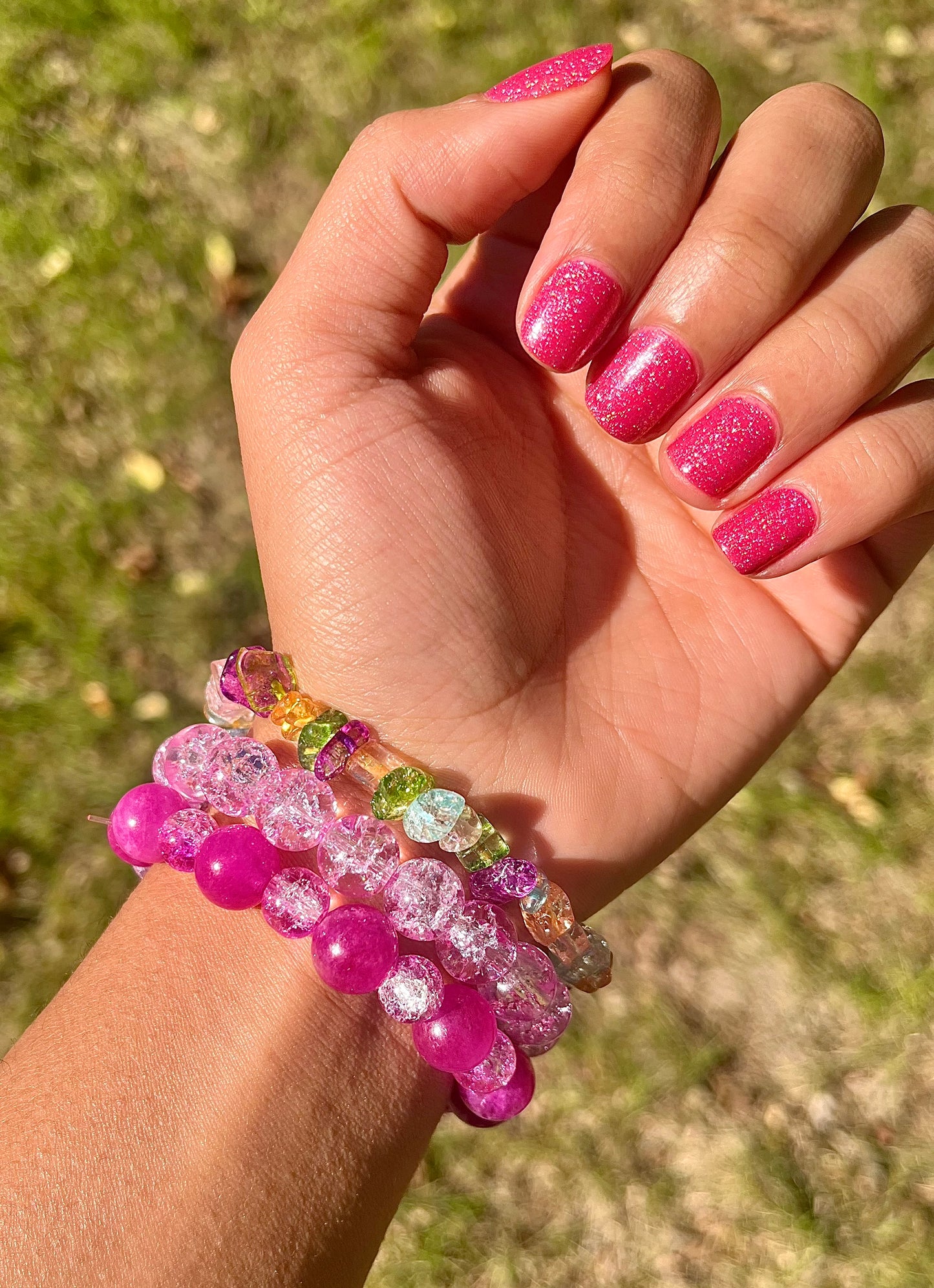 Pink Frosted Crystals Bracelet Set
